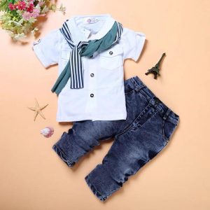 Conjunto de 3 Piezas Niño  Camisa Bufanda Pantalon  de 1 año a 6 años
