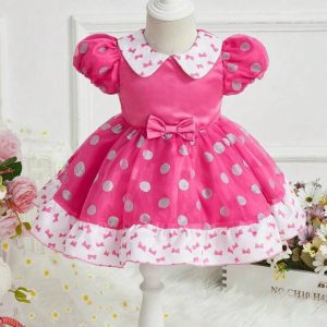 Vestido con Lunares de Niña Cuello Detalle Redondo