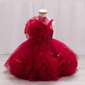 Vestido de Niña pequeña con Rosa en el Pecho